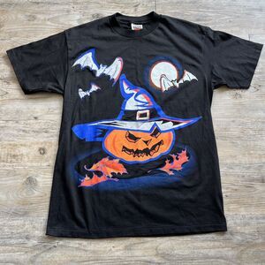 Vtg Happy Halloween Freeze T-Shirt Witch Pumpkin Bat Spooky Single Stitch Tee L